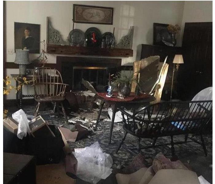 Living room of home suffered water damage after bursting pipes